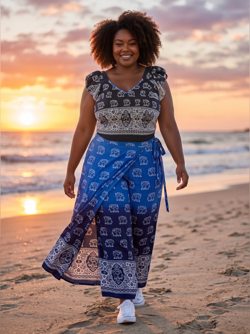 Blue Elephant Print Two-Piece Set Size 1X